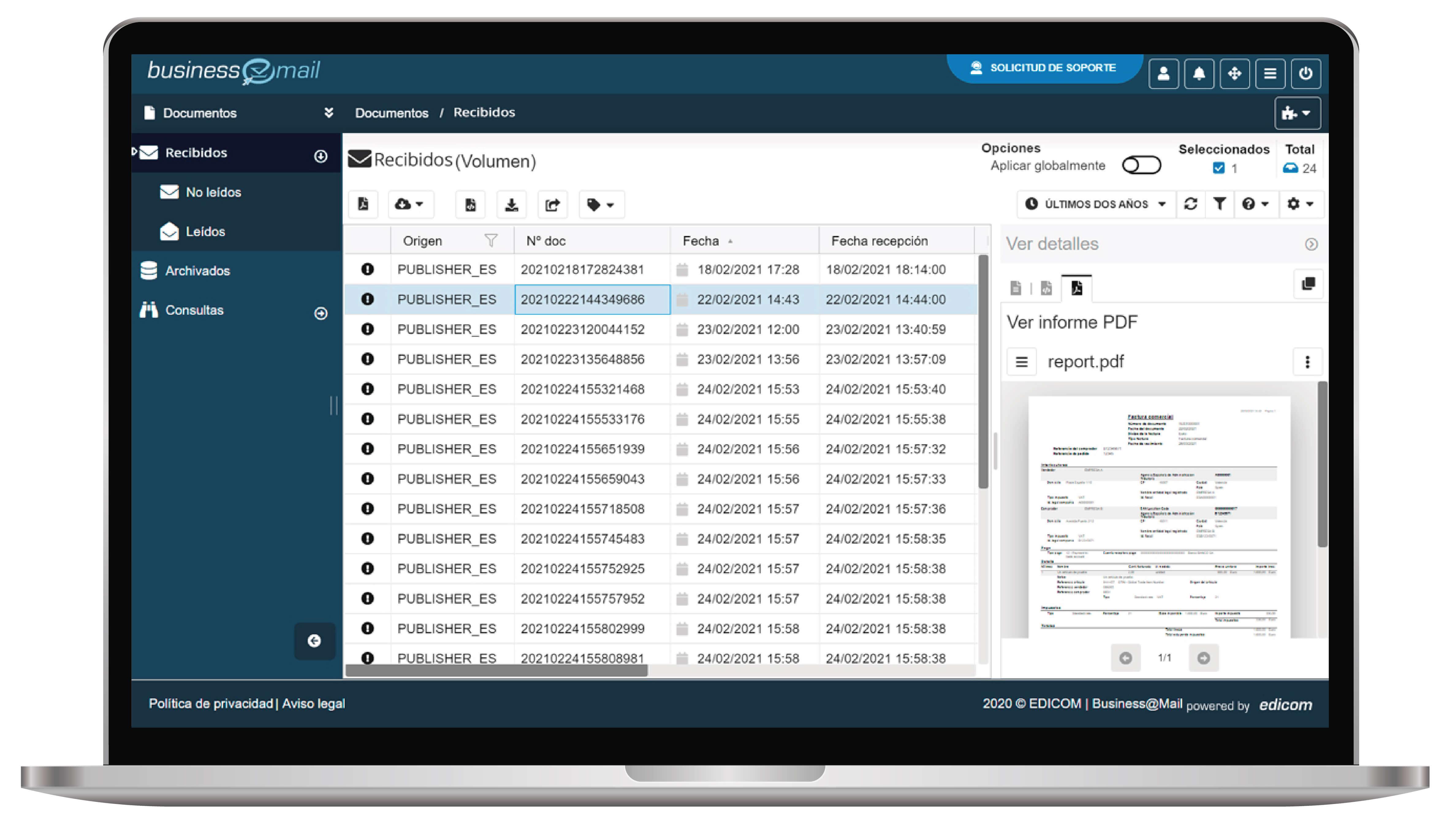 Envio de documentos eletrónicos